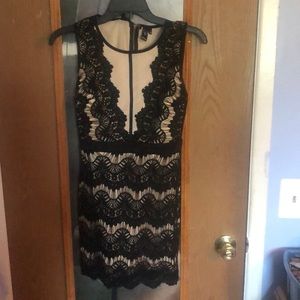Nude Mesh, Black Lace Mini Dress